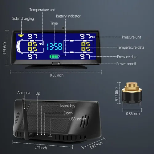 Miniatura 7 de Hieha Sistema de monitoreo de presión de neumáticos para RV, TPMS solar de 7.84” para RV, remolque de viaje, camión de viaje, quinta rueda