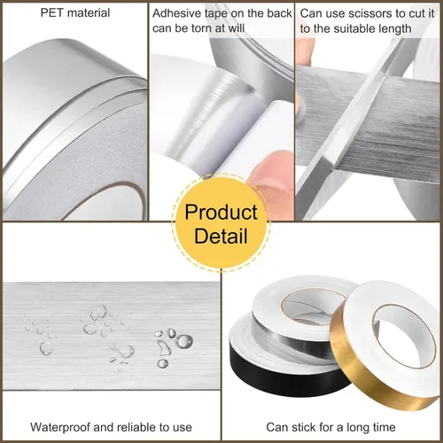 Miniatura 3 de uxcell 2 calcomanías autoadhesivas de papel de aluminio de 0.2 pulgadas x 164 pies para decoración de huecos, tira de cinta adhesiva impermeable