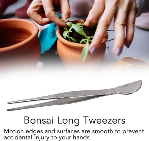 Miniatura 2 de Fdit Pinzas para bonsái de acero inoxidable, pinzas de jardinería para plantas, mango largo, herramienta de bonsái de jardinería, pinzas largas