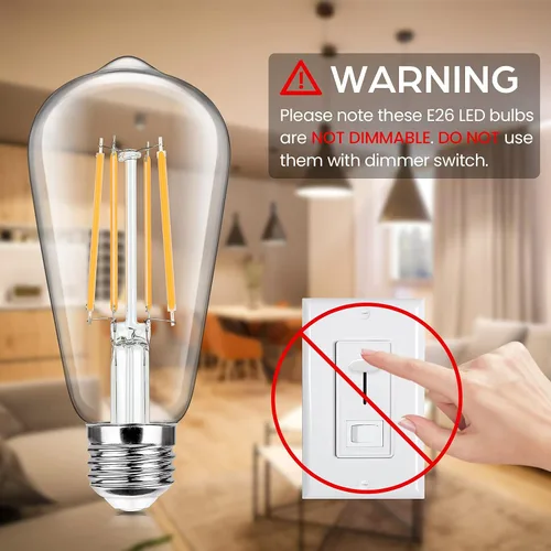 Miniatura 6 de Paquete de 4 bombillas LED Edison vintage equivalentes a 100 W, 1400 lúmenes, alto brillo, 8 W, ST58, bombillas de luz de filamento LED de 2700 K