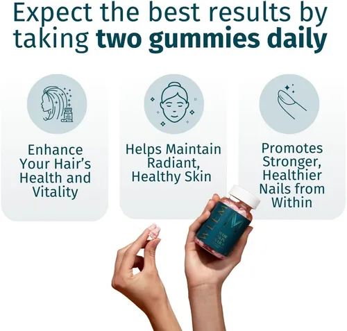 Miniatura 2 de WEEM Gomitas para el cabello, la piel y las uñas, apoya el cabello saludable, vitaminas de biotina vegana para mujeres y hombres que apoyan