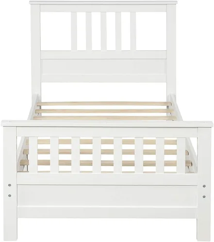 Miniatura 4 de MERITLINE Marco de cama individual, marco de cama de madera con cabecero, no necesita somier (blanco, individual)