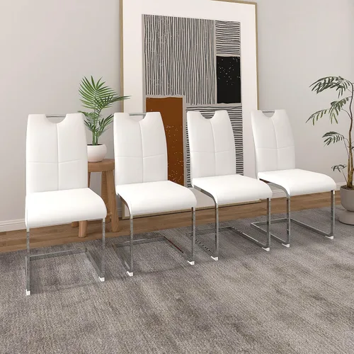 Miniatura 12 de Juego de 2 sillas de comedor, modernas sillas de comedor de piel sintética con respaldo alto, patas de metal, sillas tapizadas modernas para cocina