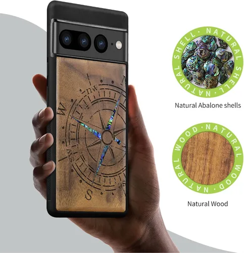 Miniatura 2 de Carveit Funda de madera de diseñador para Google Pixel 7 Pro [grabado de madera e incrustaciones de carcasa] cubierta de madera única compatible