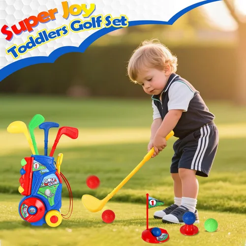 Miniatura 2 de SUPER JOY Juego de golf para niños pequeños, carrito de golf para niños con 4 palos y 8 pelotas, palos de golf para interiores y exteriores, palos