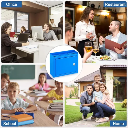 Miniatura 8 de Kyodoled Caja de Sugerencias, Buzón con Cerradura, Caja para Llaves, Buzón de Correo Montado en la Pared, Caja de Seguridad con Cerradura, Urna Azul