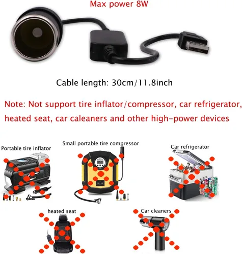 Miniatura 3 de Cable Convertidor USB A Macho a Enchufe de Encendedor de Cigarrillos de Coche Hembra 12V (Máximo 8W)