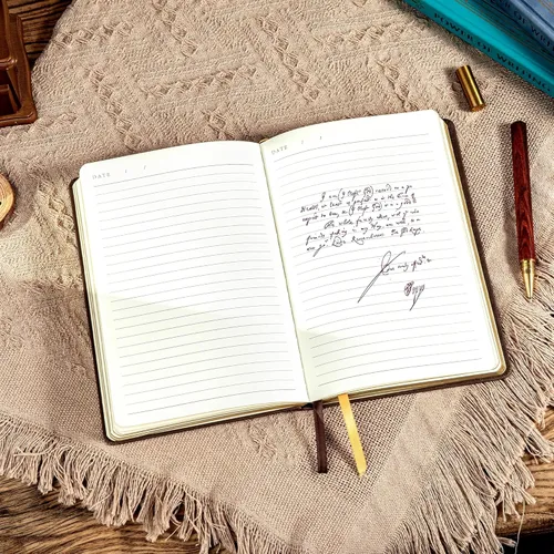 Miniatura 6 de CAGIE - Cuadernos de anotaciones de tapa dura de 320 páginas encuadernados en cuero vintage para mujeres y hombres, tamaño A5, cuadernos Azul