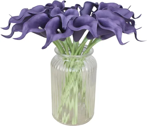 Miniatura 3 de Duovlo 20 piezas Ramo Nupcial de Boda de Cala Látex Tacto Real Flores Artificiales Decoración para Hogar y Fiesta (Morado)
