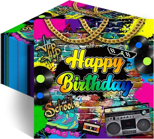 Avezano 100 servilletas de papel para fiestas temáticas retro de los años 80 de 6.5 x 6.5 pulgadas, suministros de decoración de fiesta de