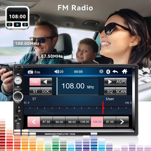 Miniatura 4 de CAMECHO Estéreo de automóvil de 7" con doble DIN, audio Bluetooth, reproductor MP5, USB, FM, radio multimedia+ cámara de respaldo mini de 4 LED