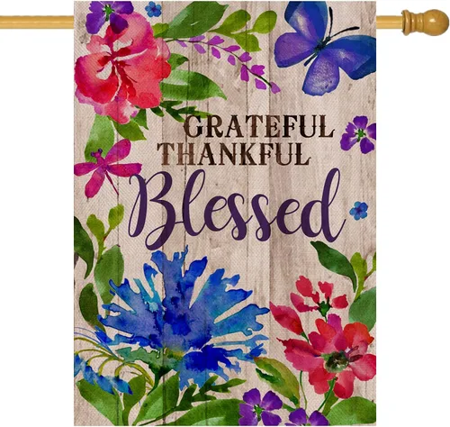 Miniatura 9 de Hzppyz Grateful Thankful Blessed - Bandera de jardín de Acción de Gracias, pequeña bandera decorativa para exteriores, arpillera rústica, bandera
