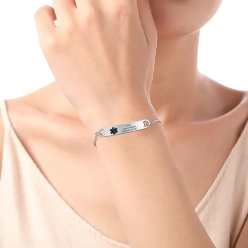 Miniatura 3 de Kurafeel Pulseras de alerta médica personalizadas para mujeres, hombres y niños, cadena cubana grande de 0.315in, pulseras de identificación médica