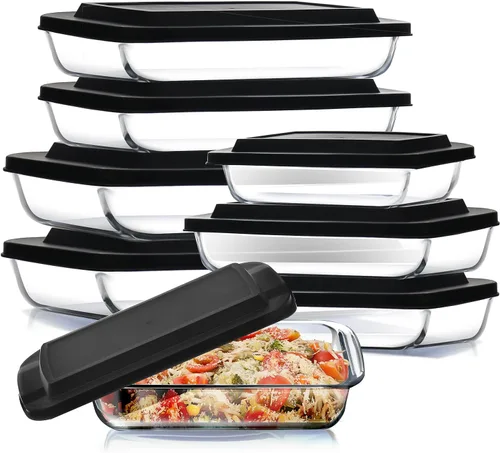 Miniatura 10 de Nestl Juego de 8 platos de vidrio para hornear para horno, recipientes de almacenamiento de alimentos de vidrio con tapas, cacerolas a prueba