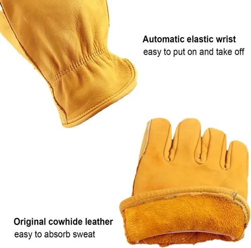 Miniatura 3 de OZERO Leather Work Gloves for Men, Cowhide Gardening Gloves with Reinforced Palm, Flexible Keystone Thumb, Elastic Wrist