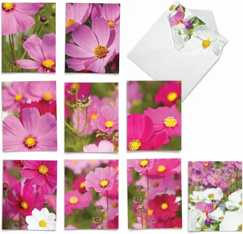 The Best Card Company - 10 tarjetas de notas en blanco con flores (4 x 5.12 pulgadas) - Tarjetas de notas florales, surtido en caja para todas las