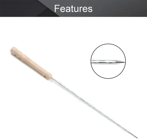 Miniatura 3 de Utoolmart Pinchos de barbacoa de acero inoxidable, palitos reutilizables para barbacoa, mango de madera para barbacoa, camping, utensilios