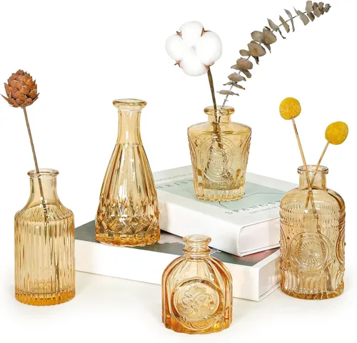 Miniatura 24 de SUPMIND Juego de 12 jarrones de cristal, pequeños jarrones de flores verdes para centros de mesa a granel, mini jarrón vintage para boda, hogar
