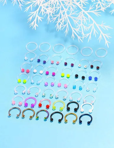 Miniatura 2 de Cisyozi Anillos de tabique de plástico transparente 16G, joyería para cirugía, herraduras, tabique flexible, nariz, ceja, labio, cartílago, hélix