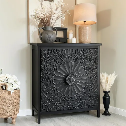 Miniatura 12 de PHI VILLA Armario decorativo con puertas - Armario de almacenamiento antiguo para entrada aparador de buffet Plateado