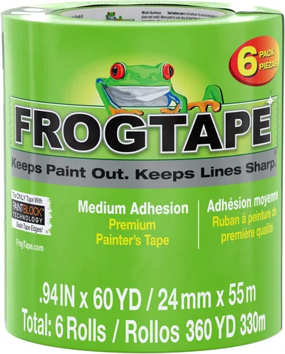 FROGTAPE Cinta de pintor multisuperficie con bloque de pintura, adherencia media, 0.94 pulgadas x 60 yardas, verde, 6 rollos (240659)