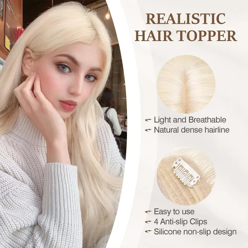 Miniatura 73 de Rich Choices Pelucas con topper de cabello para mujeres, cabello humano real 100% Remy, sin flequillo, para mujeres con adelgazamiento en la parte