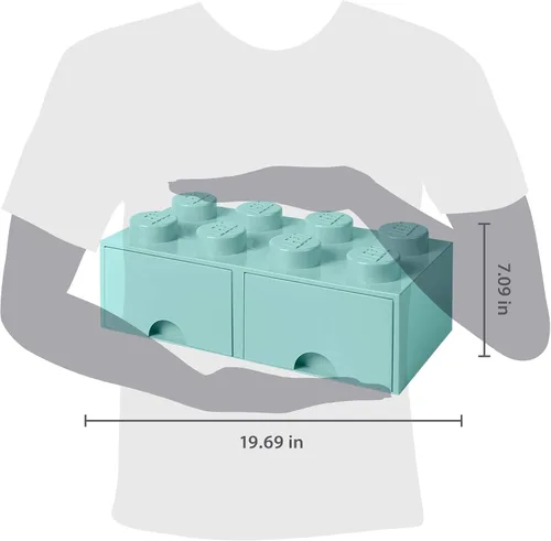 Miniatura 3 de LEGO - Cajón de ladrillos, 8 perillas, 2 cajones, caja de almacenamiento apilable, color verde menta aguamarina Verde oscuro