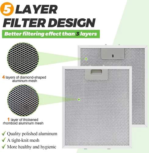 Miniatura 3 de Reemplazo de filtro de campana extractora W10169961A actualizado (3 piezas) de Techecook, filtro de grasa para campana de malla de aluminio de 5