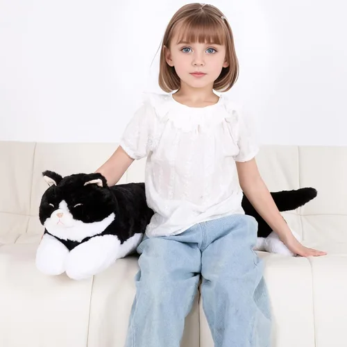Miniatura 2 de Juguete de peluche grande de 32 pulgadas, almohada grande de peluche de gato largo y grande, regalo de peluche de gatito blanco y negro para niños