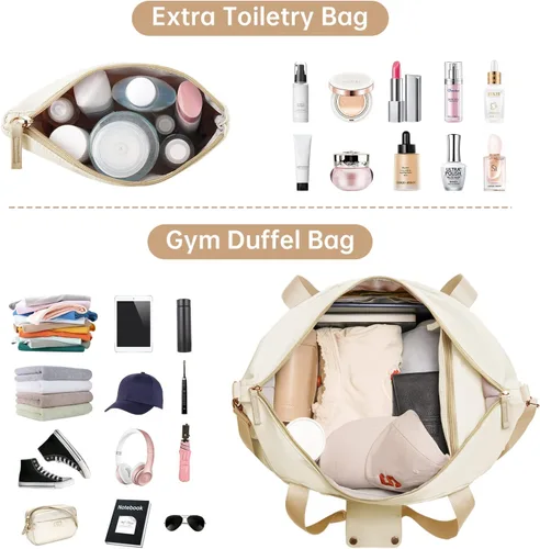 Miniatura 3 de Bolsa de lona de gimnasio para mujer, Caqui, Bolsa de viaje para gimnasio