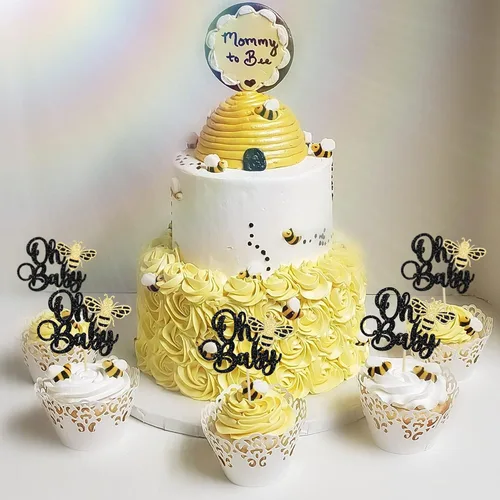 Miniatura 6 de 24 piezas de decoración para cupcakes de abeja Oh Baby con purpurina, selección de cupcakes Oh Babee, tema de abejorro, suministros para pastel