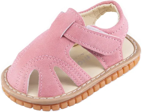 WILLFUN Sandalias chirriantes de verano para bebé, niño, niña, suela de goma de primera calidad, puntera cerrada, antideslizantes, zapatos para