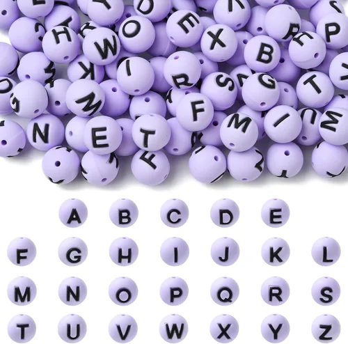 Miniatura 10 de 26 cuentas de silicona con letras de 0.59 pulgadas para hacer llaveros, cuentas focales redondas de silicona A-Z para bolígrafos, pulseras, collares