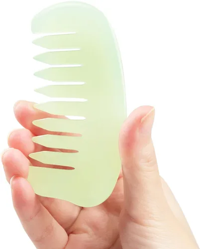 Miniatura 15 de Gua Sha Peine, jade de piedra guasha natural, peine de masaje para el cuidado del cuero cabelludo, herramienta de masaje para raspado corporal Gua
