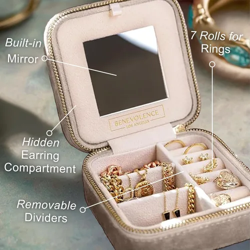 Miniatura 3 de Joyeros de viaje de terciopelo afelpado para mujer, caja organizadora de joyas, estuche pequeño de viaje para joyería , organizador de aretes