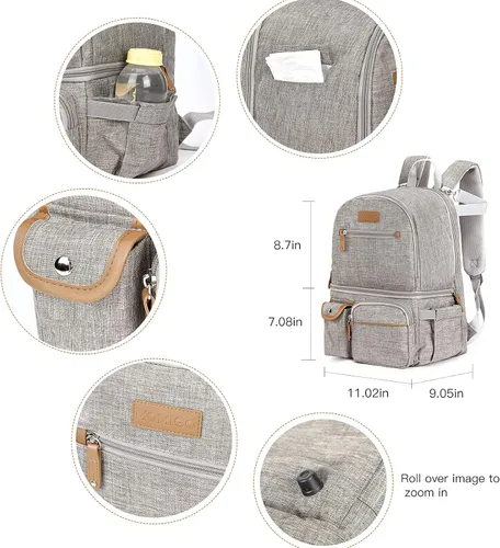 Miniatura 7 de Mochila para extractor de leche, bolsa enfriadora y resistente a la humedad, doble capa para madre, mochila de trabajo al aire libre con Gris
