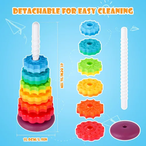 Miniatura 4 de Juguete giratorio apilable para niños, torre arco iris, ruedas giratorias de doble color, plástico ABS fuerte sin BPA, educación temprana, diversión