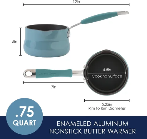 Miniatura 2 de Rachael Ray Cucina - Calentador de mantequilla antiadherente/cacerola pequeña, 0.75 cuartos de galón, azul agave