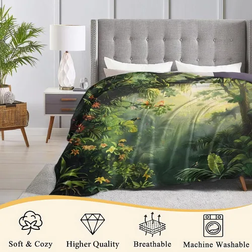 Miniatura 4 de Manta de franela suave y acogedora con diseño de campista Happy Campfire y Forest Tent Impreso Fondo negro para amantes del aire libre, dormitorio