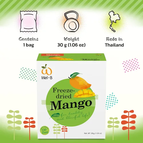 Miniatura 7 de Wel-B Bocadillo de frutas liofilizadas, mango fresco liofilizado a una textura crujiente mientras conserva el sabor natural y la nutrición, grandes
