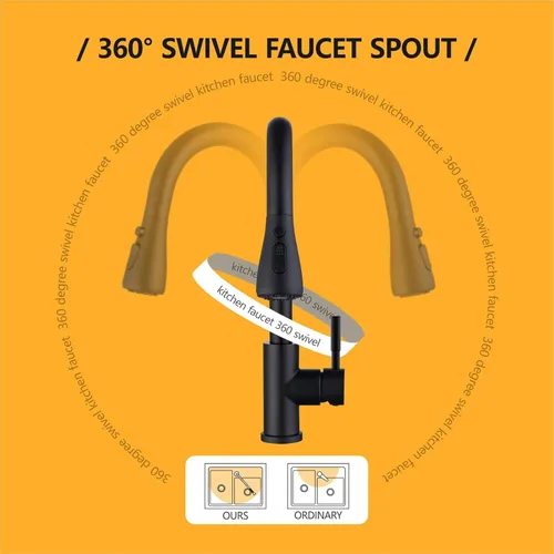 Miniatura 5 de Hiqufet Grifo de cocina negro con rociador desplegable, Grifos de fregadero de cocina para autocaravana para llenador de ollas, Fregadero de bar