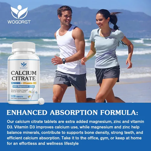 Miniatura 4 de Suplemento de citrato de calcio de 1200 mg con vitamina D3 para mujeres y hombres - Suplemento de calcio y magnesio zinc D3 para huesos, dientes