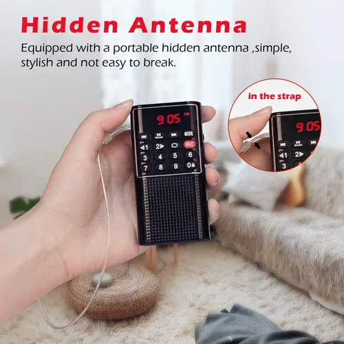 Miniatura 6 de Mini radio FM Walkman de bolsillo, radio portátil con grabador, llave de bloqueo, reproductor de tarjetas SD, funciona con batería recargable, por