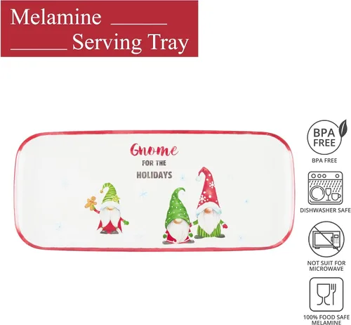 Miniatura 2 de UPware, bandeja de servir de melamina de gnomo navideño, bandeja rectangular de 15 x 6.5 pulgadas, bandeja de comida libre de BPA para entretener