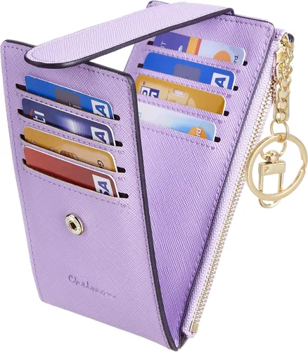 Miniatura 6 de Chelmon Billetera delgada con bloqueo RFID para mujer, con bolsillo con cremallera, Púrpura claro, Minimalista