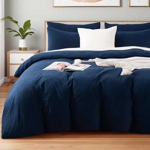 Miniatura 16 de NEXHOME PRO Funda de edredón de algodón para niños, tamaño twin, aspecto de lino, blanco, orgánico, natural, 100% algodón lavado, juego de ropa
