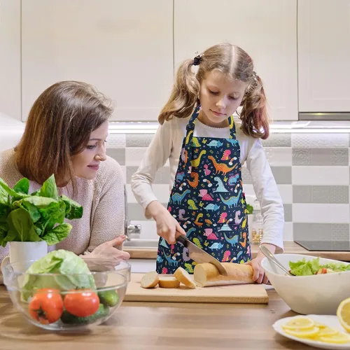 Miniatura 4 de Delantales de Cocina para Niños BeeGreen con Correa Ajustable Delantales de Cocina con Bolsillo Delantero para Niños Pequeños Pintura Hornear Artista