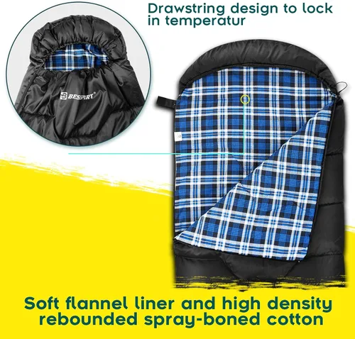 Miniatura 3 de Bessport Saco de dormir de invierno Forro de franela 18℉ - 32℉, saco de dormir extremo para 3-4 estaciones para clima cálido y frío, sacos