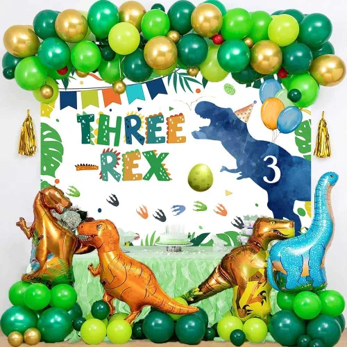 Miniatura 3 de Sensfun Telón de fondo de cumpleaños de dinosaurio Three-rex para niño, feliz tercer cumpleaños, fotografía, fondo vegetal, selva, suministros