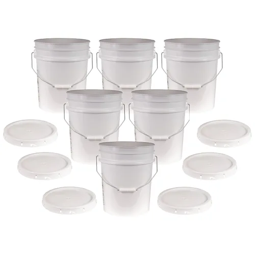 ATERET Cubo y tapa blanca de 5 galones, cubo multiusos duradero de 90 mil, grado alimenticio, plástico sin BPA, fabricado en Estados Unidos (paquete